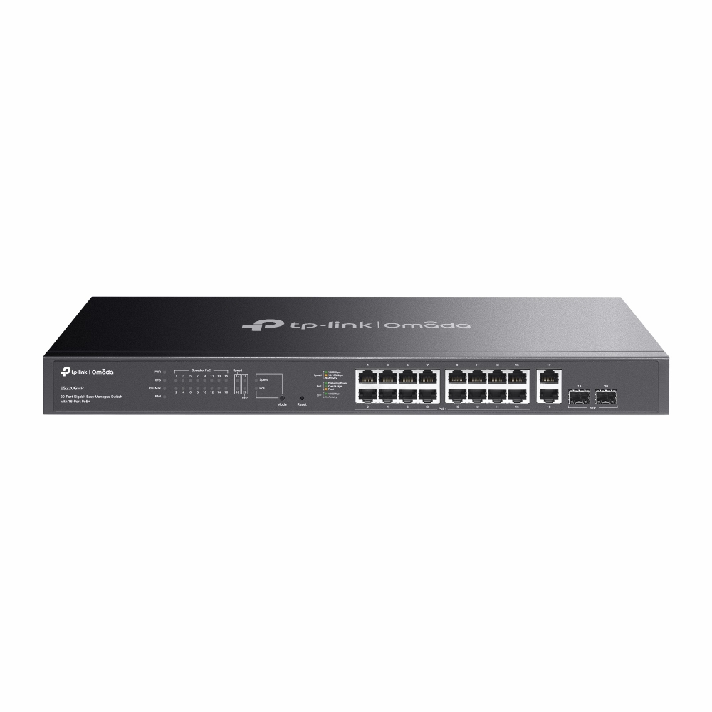 TP-Link ES220GMP Omada 20-Port Gigabit Easy Managed Switch with 16-Port PoE+, Fast PoE, Perpetual PoE, Flow Control, Loopback Detection, Port Isolati