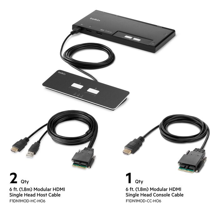 Belkin Cybersecurity and Secure KVM 2-Port Single Head HDMI Modular Secure KVM Switch PP4.0 W/ Remote - Black (F1DN102MOD-HH-4), 2 Years Warranty