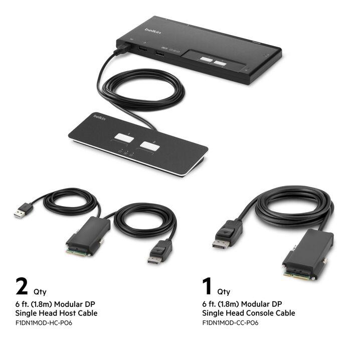 Belkin Cybersecurity and Secure KVM 2-Port Single Head DP Modular Secure KVM Switch PP4.0 W/ Remote-Black(F1DN102MOD-PP-4),12VDC 2.5A,2 Years Warranty