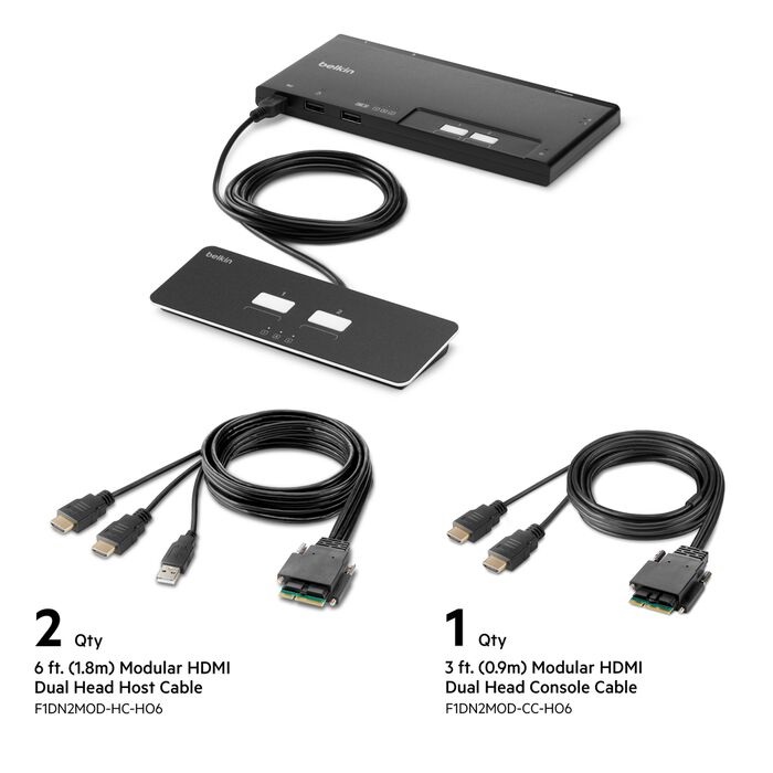 Belkin Cybersecurity and Secure KVM 2-Port Dual Head HDMI Modular Secure KVM Switch PP4.0 W/ Remote-Black(F1DN202MOD-HH-4),12VDC 2.5A,2 Years Warranty