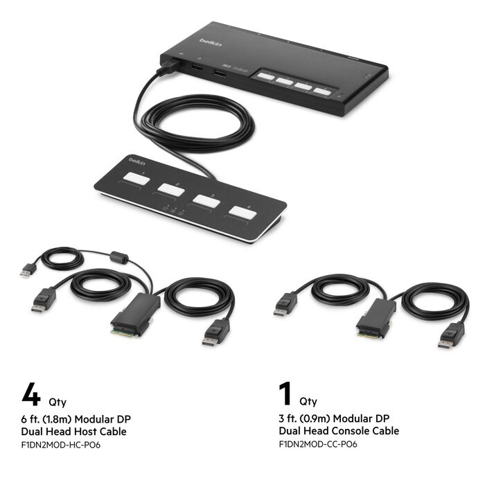 Belkin Cybersecurity and Secure KVM 4-Port Dual Head DP Modular Secure KVM Switch PP4.0 W/ Remote - Black(F1DN204MOD-PP-4),12VDC 2.5A,2 Years Warranty
