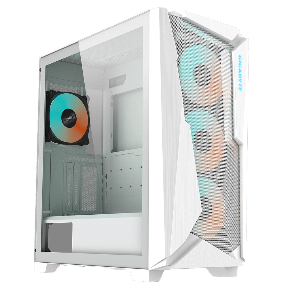 Gigabyte C301 RGB Tempered Glass E-ATX White Mid Tower Gaming Chassis 2x3.5' 2x2.5' 2xUSB3.0 Detachable Dust Filter Liquid Cooling PSU ATX