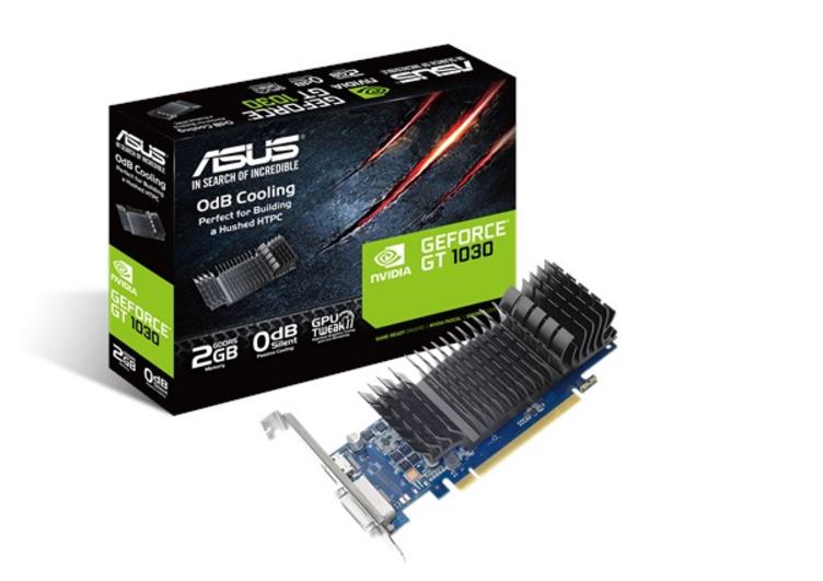 ASUS nVidia GeForce GT1030 SL 2G BRK, 2GB GDDR5, 384 CUDA, 6008MHz, 64-bit, PCIe 3.0, HDMI 2.0b, DVI-D, 2-Slot, Passive Cooling