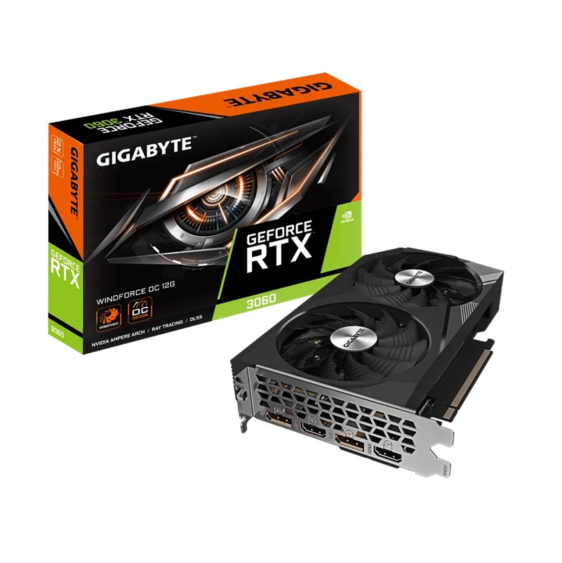 Gigabyte GeForce RTX™ 3060 WINDFORCE OC 12G 2.0, 1792 MHz, CUDA 3584, 15000 MHz, GDDR6, 192 bit, PSU 550W, 8 pin*1, DisplayPort 1.4a *2 HDMI 2.1 *2