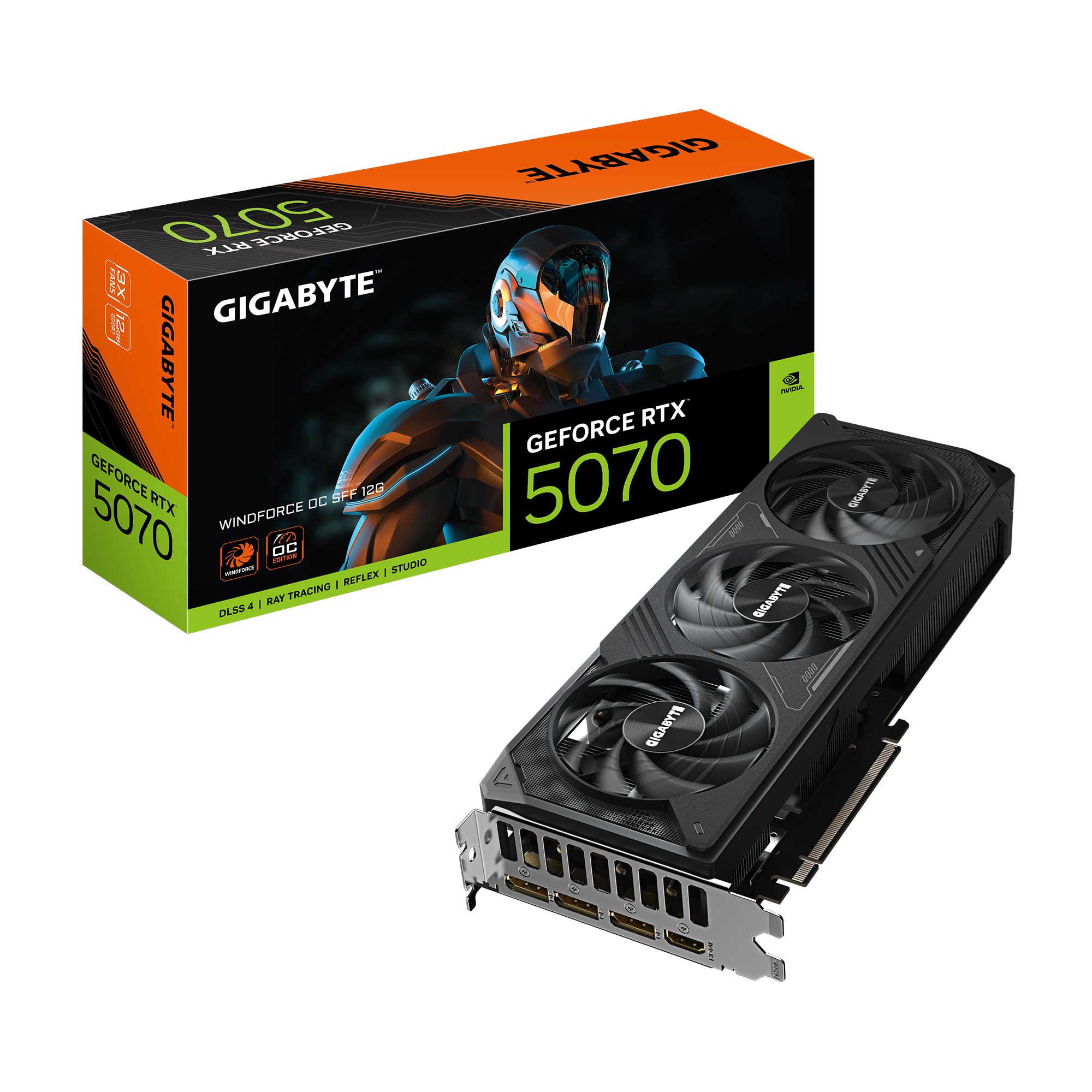 Gigabyte GeForce RTX 5070 WINDFORCE OC SFF 12G, 2542 MHz, CUDA 6144, 28 Gbps, GDDR7, 192 bit, PCI-E 5.0, PSU 750W, DisplayPort 2.1b *3 HDMI 2.1b *1
