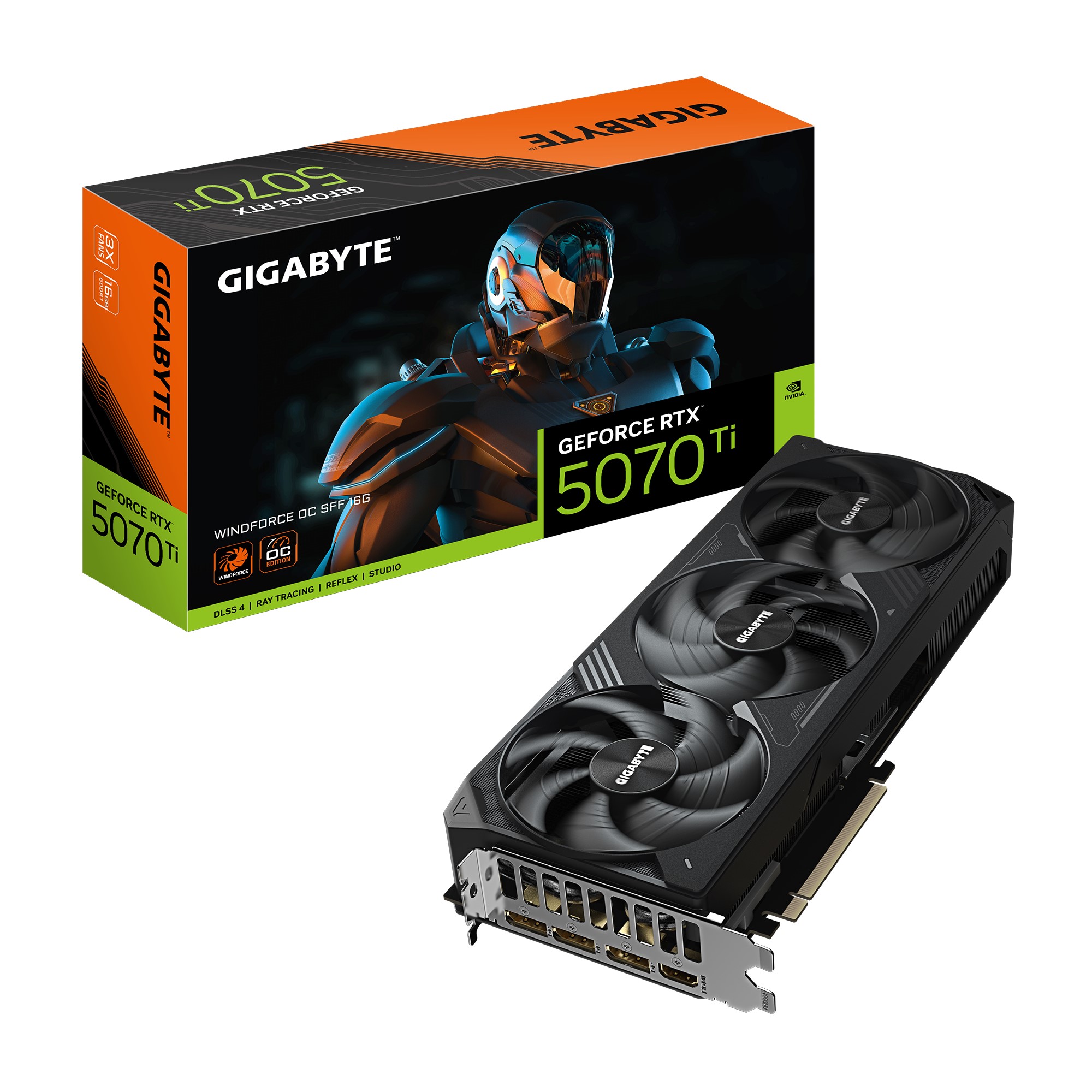 Gigabyte GeForce RTX™ 5070 Ti WINDFORCE OC SFF 16G, 2497 MHz, CUDA 8960, 28 Gbps, GDDR7, 256 bit, PCI-E 5.0, PSU 750W,DisplayPort 2.1b HDMI 2.1b x1