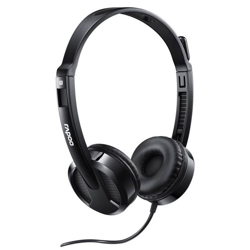 RAPOO H100 Wired Stereo Headsets - HD Voice Rotary Microphone Volume Adjustment 3.5mm Headphones with Audio split adapter cable.
