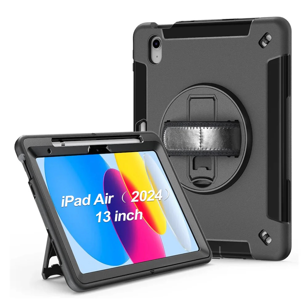 USP Rugged Apple iPad Air (13') (M4/M3/M2) (8th/7th/6th Gen) / iPad Pro (12.9') (6th/5th/4th/3rd) Case Black - Built-in-Kickstand, 5 Years Warranty