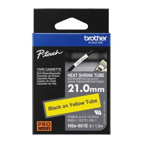 Brother HSE-621E - 9.0MM BLACK ON YELLOW HEAT SHRINK TUBE CATRIDGE 3:1 (compatible with PT-E300VP/E550WVP/D800W/P750W/P900W/P950NW)