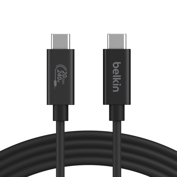 Belkin Connect USB4 USB-C to USB-C Cable (2M) - Black (INZ004TT1.2MBK), 5A/240W, 20Gbps, 4K@60Hz, Thunderbolt 4, USB-IF Certified, 2 Years Warra