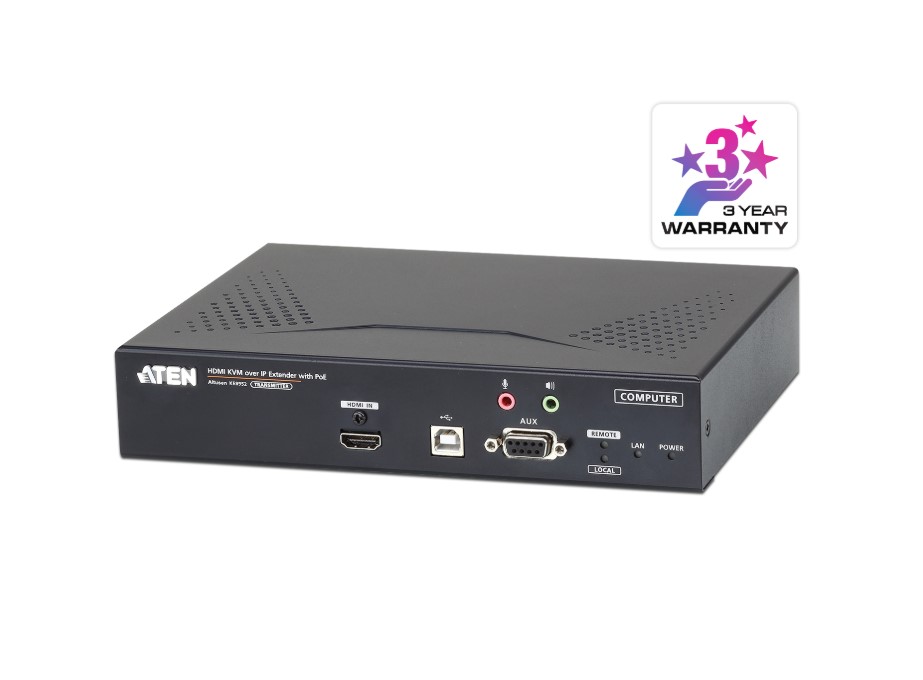Aten 4K HDMI Single Display KVM over IP Transmitter with Power over Ethernet, power adapter not included