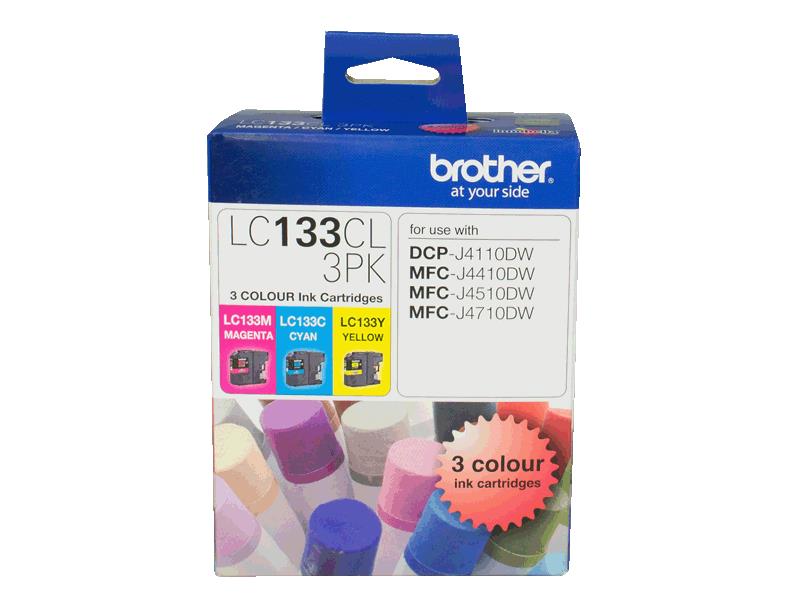 Brother LC133 Colour Value Pack, 1X Cyan 1X Megenta 1X Yellow