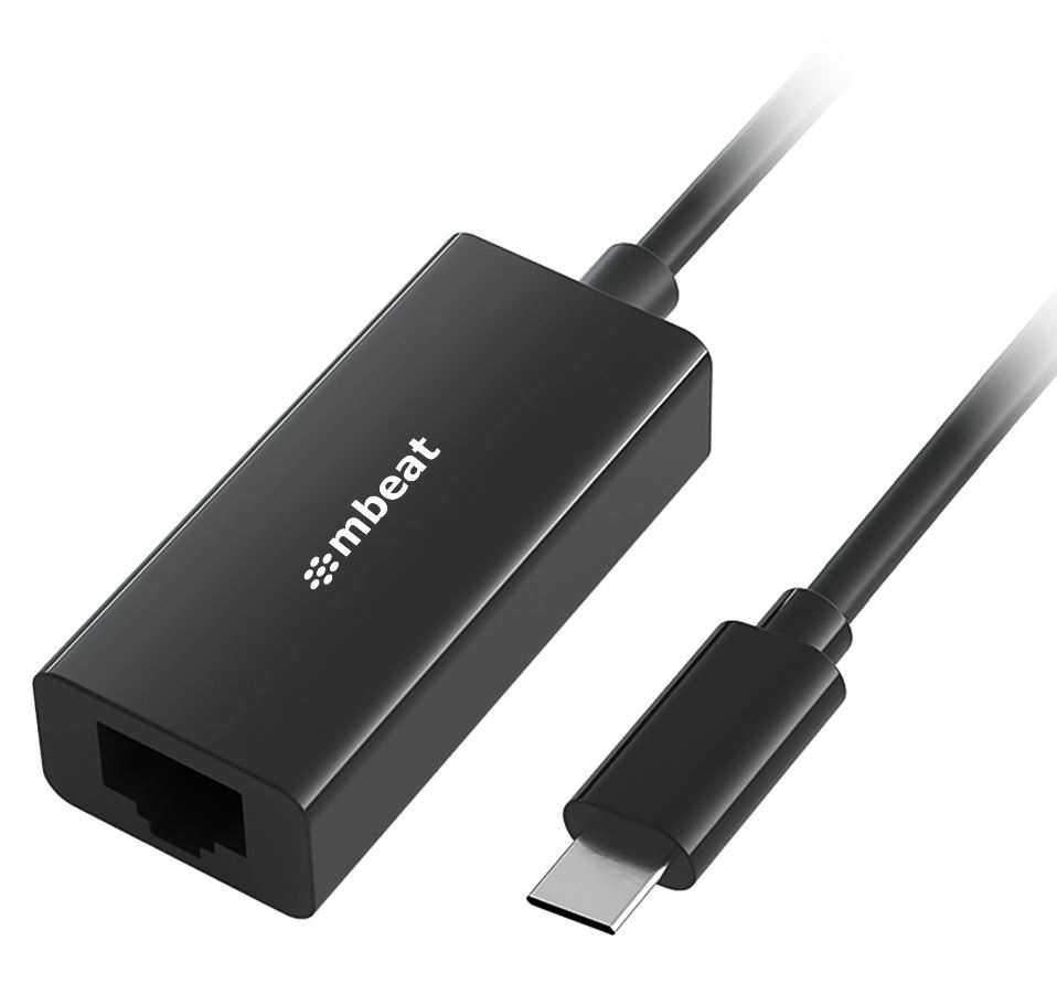 mbeat® USB-C Gigabit Ethernet Adapter - Black Fast and secure RJ45, up to 1000Mbps speed. Plug-and-play Compact and lightweigh