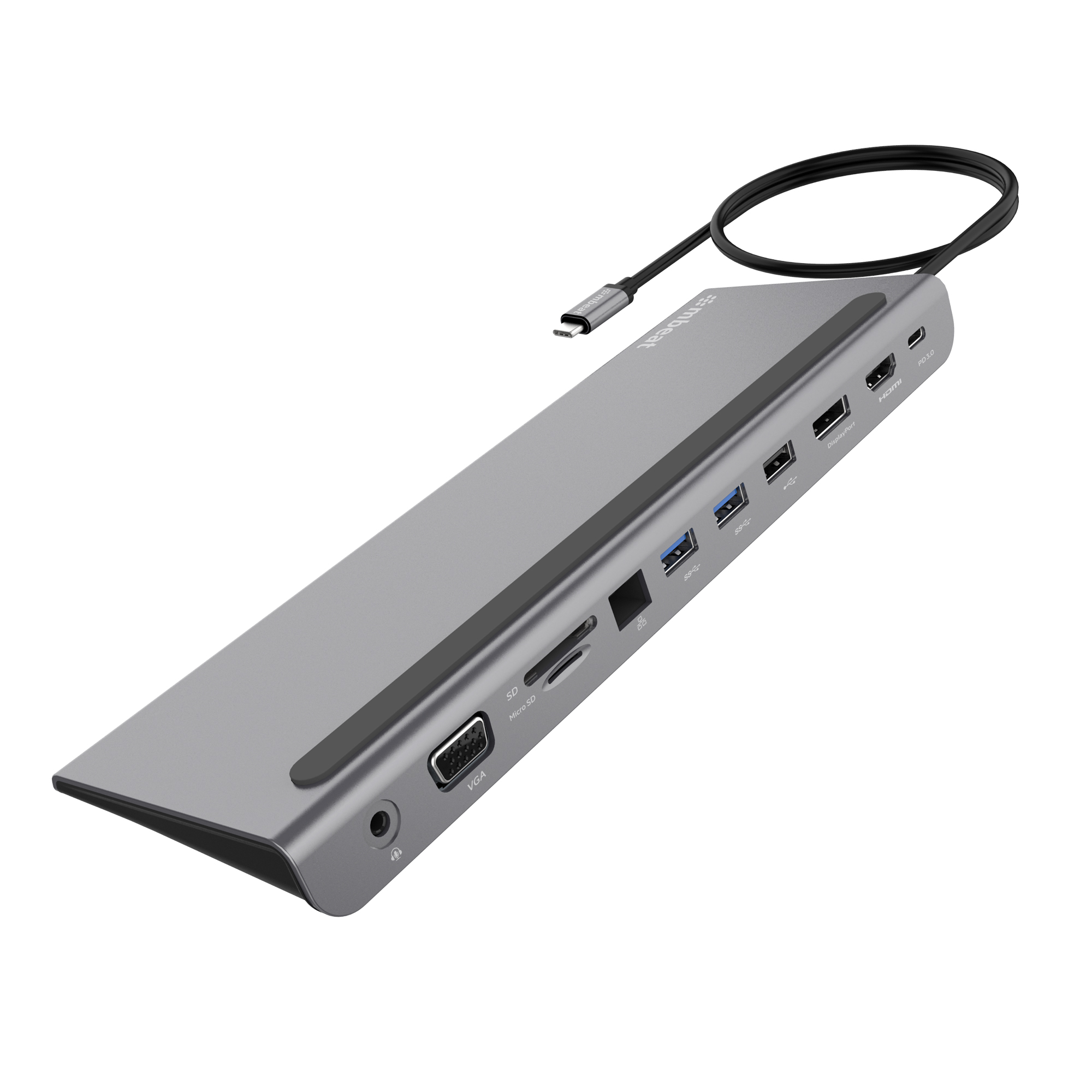 mbeat® Elite Triple Display USB-C Docking Station with 100W Power Delivery 1xHDMI, 1x DisplayPort, 1x VGA, 2x USB 3.0, 1x USB 2.0, MicroSD, 1x RJ45