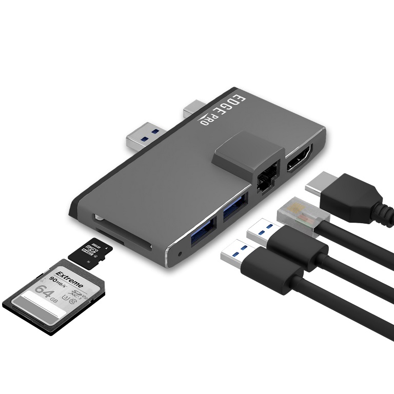 mbeat® Edge Pro Multifunction USB- C Hub for Microsoft Surface Pro 5/6 Metal Grey (HDMI, LAN, USB 3.0 Hub