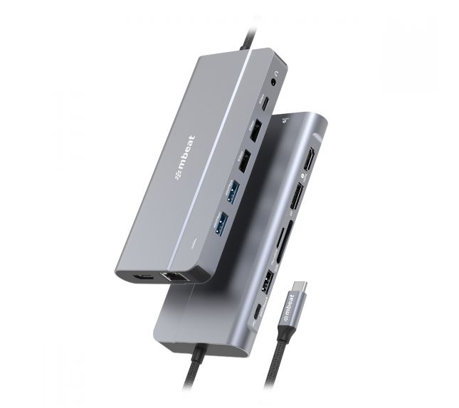 mbeat® Elite X14 Triple 4K Display Multi-Port USB-C Hub USB-C 3.2 Gen 2 × 1, Supports USB-C DisplayPort 1.4 (DP-Alt Mode) HDMI 2.0 Version × 2, Max.