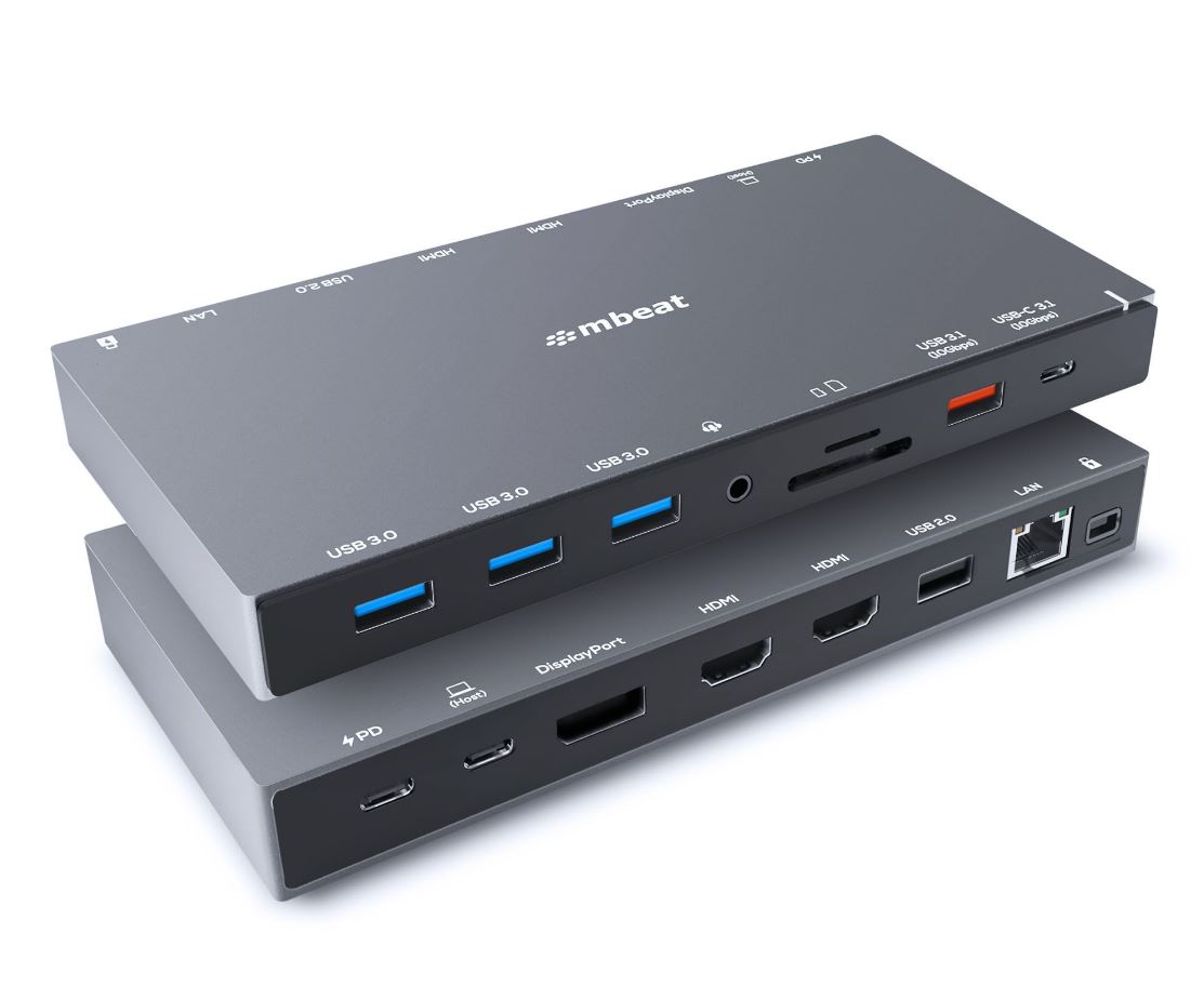 mbeat 15-in-1 Triple Display USB-C Docking Station 2x HDMI 1x DP 1x 100W PD 3.0 1x USB-C 3.1 Gen2 3x USB 3.0 1xUSB 3.1 Gen2 MicroSD/SD Card (EOL)