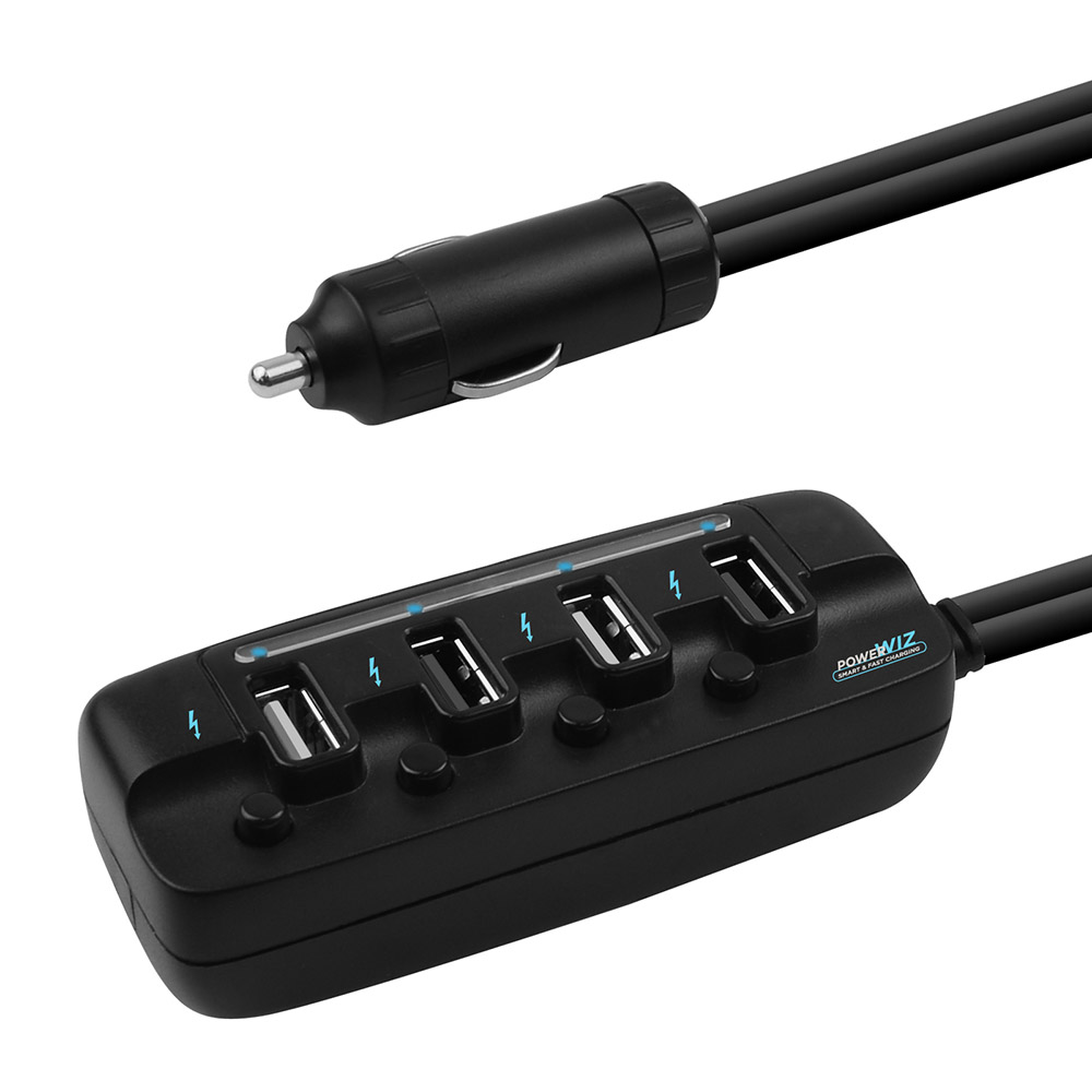 mbeat® 4 Ports USB Rapid Car Charger - 40W Rapid Smart Charger/Individual ON/OFF switches/90cm Extension Cable Design EOL
