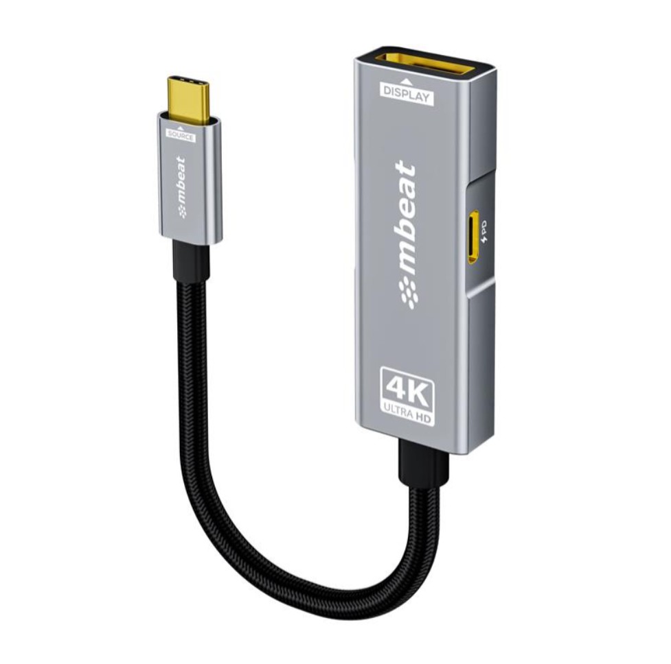 mbeat® Tough Link USB-C to DP Adapter with 100W PD - Space Grey 4K (3840 x 2160) @60Hz, 2K (2560 x 1440) @144Hz, 1080p (1920 x 1080) @240Hz