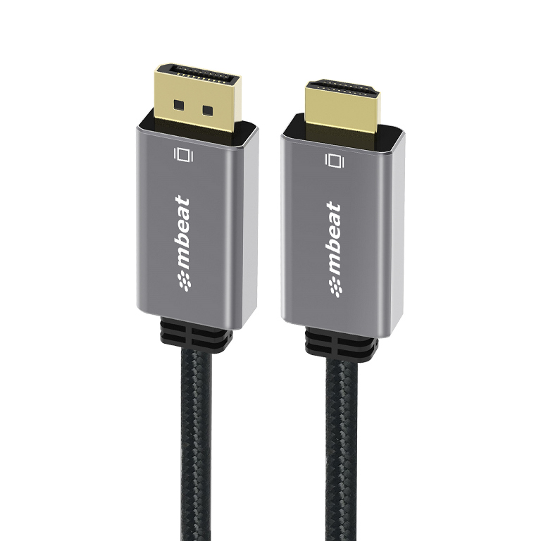 mbeat® Tough Link 1.8m 4K/60Hz Display Port to HDMI Cable - Connects DisplayPort to HDMI 4K@60Hz (3840×2160), Gold Plated, Aluminium, Nylon Braided