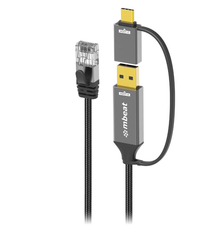 mbeat® Tough Link 2m USB & USB-C to RJ45 Ethernet Cable - Space Grey