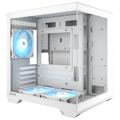 OKINOS Mirage 4 ES White Mini Tower Case, mATX/ITX, Tempered Glass, 3 x 120mm ARGB Fans, USB-C 5Gbps, 5 x Expansion Slots, GPU ≤325mm, CPU Cooler ≤155