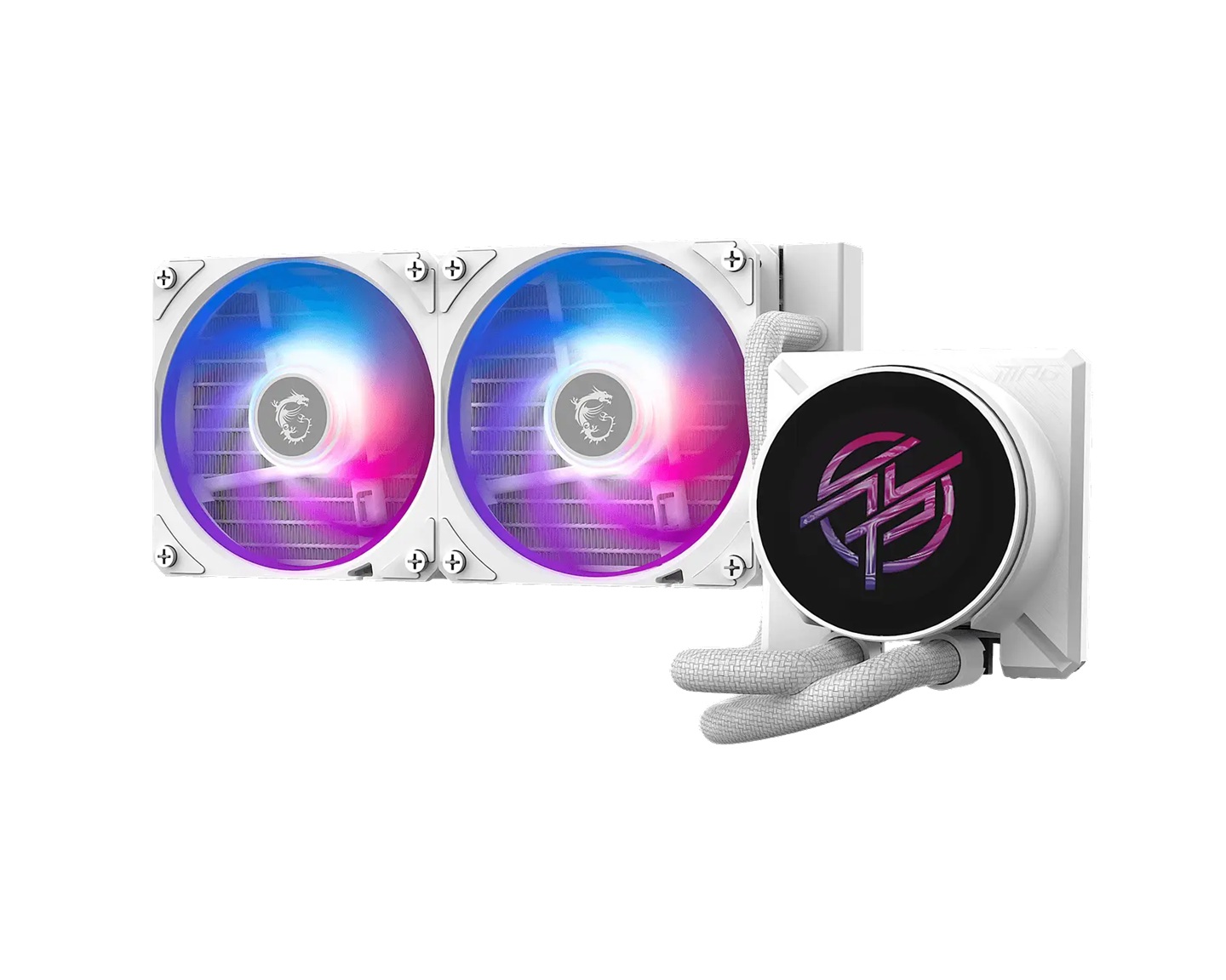 MSI MPG CORELIQUID P22 240 - WHITE, 240mm AIO CPU cooler with 2.1' IPS LCD, dual ARGB fans, and Intel LGA1700/1851 & AMD AM4/AM5 support