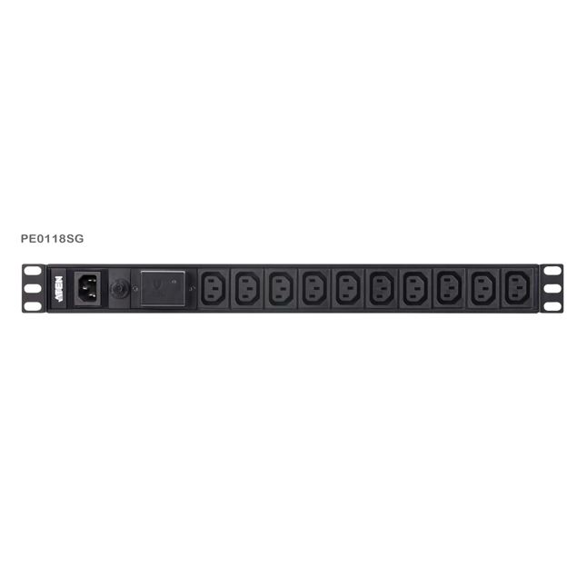 Aten 1U Basic PDU 10x Outlets with Surge Protection,18 x IEC C13, 10A Max, 100-240VAC, 50-60 Hz, Overcurrent protection, Aluminum material