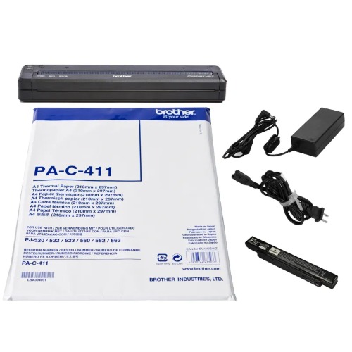 Brother PJ-722-BUNDLE-PACK (PJ-722, AC Adaptor (PA-AD-600A), Li-Ion Battery (PA-BT-002), 100pcs A4 Sheets (PA-C-411))