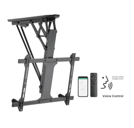 Brateck PLB-M0546AI Smart Flip Down TV Ceiling Mount Powered by TUYA Support most 32' ~ 70' TVs (Black) (LS)