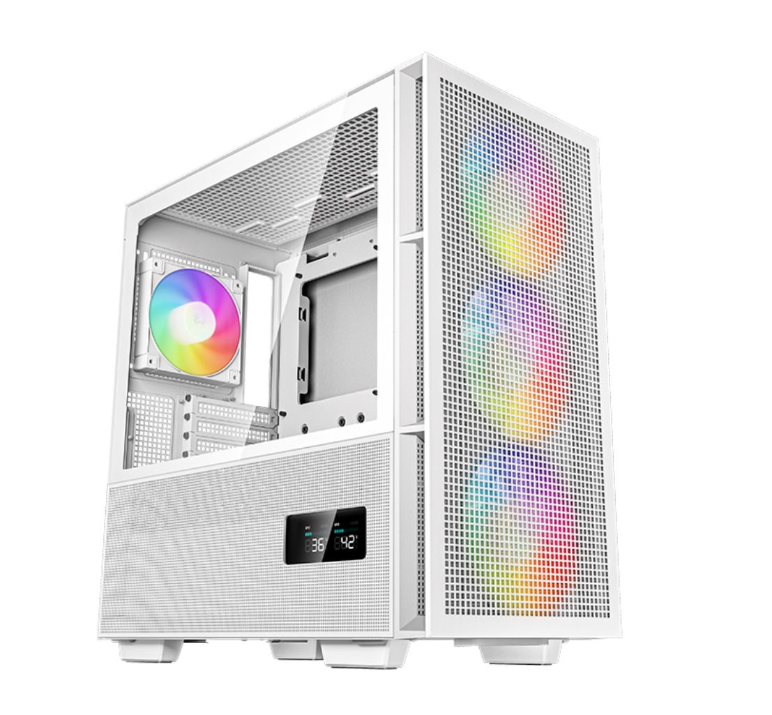 DeepCool CH560 DIGITAL White High Airflow Mid-Tower ATX Case, Digital Status Display, Magnetic Hybrid Mesh, 3 Pre-Installed 140mm Fans (LS)