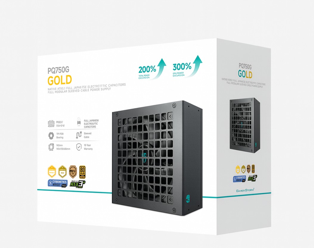 DeepCool PQ750G 750W Gamer Storm 80+ Gold/Cybenetics Fully Modular ATX Power Supply 120mm Fan, Japanese Capacitors, DC to DC, ATX12V V3.1