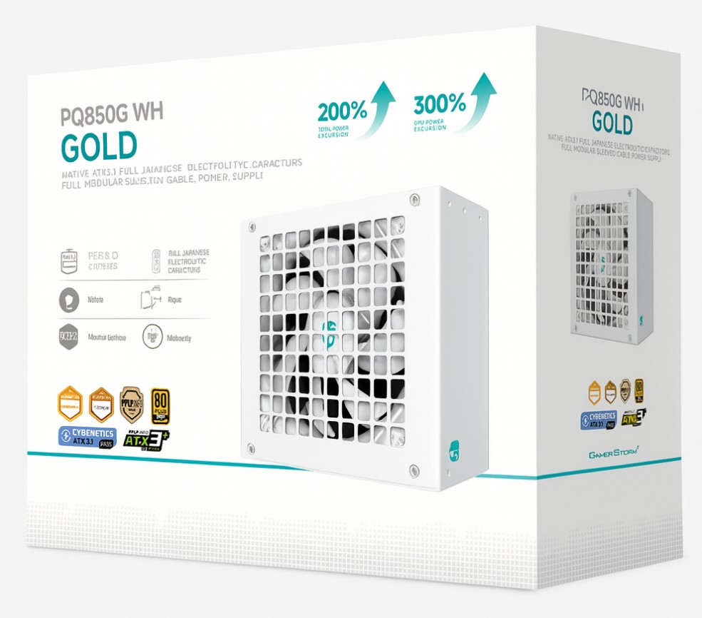 DeepCool PQ850G WH 850W Gamer Storm 80+ Gold/Cybenetics Fully Modular ATX Power Supply 120mm Fan, Japanese Capacitors, DC to DC, ATX12V V3.1