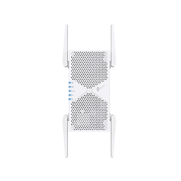 TP-Link RE405BE BE6500 Dual-Band Wi-Fi 7 Range Extender with BE6500 speeds, MLO, 160MHz, 4× antennas, EasyMesh, and 2.5G Ethernet port