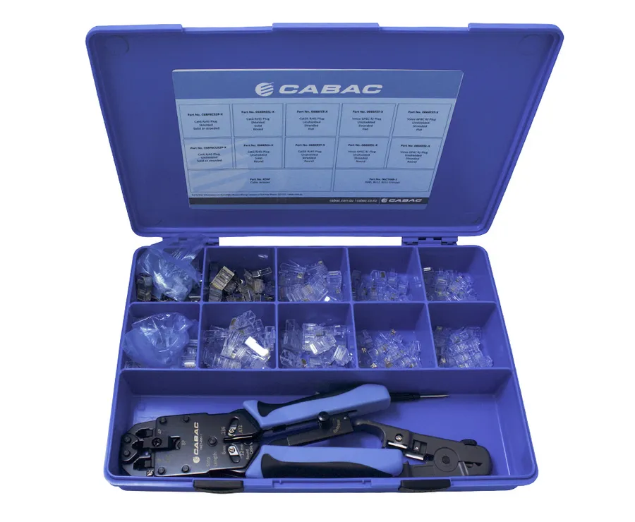 RJ PLUG KIT WITH CRIMP AND STRIP TOOL
