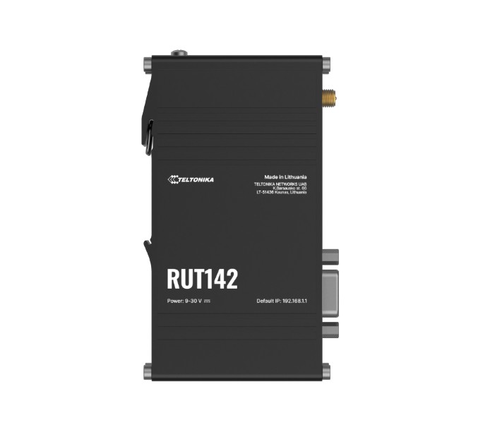 Teltonika RUT142 Industrial Router, Wi-Fi 4, RS232 for Serial Communication, Integrated DIN Rail Bracket, 3-Pin Power Connector, PSU excluded