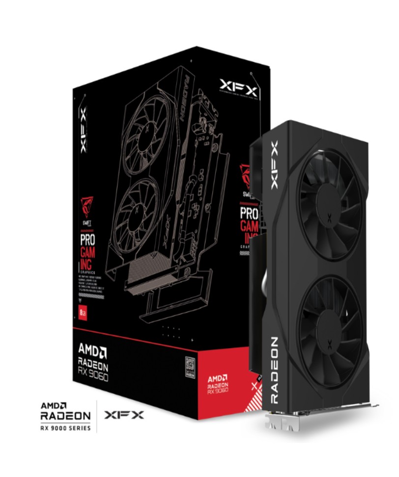 XFX Swift AMD Radeon RX 9060 Gaming Edition with 8GB GDDR6 HDMI 2xDP, AMD RDNA™ 4 (RX-96SWFT8BE)