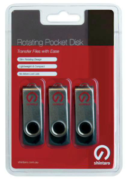 Shintaro 16GB USB-A 2.0 Rotary Pocket Disk (3Pk)