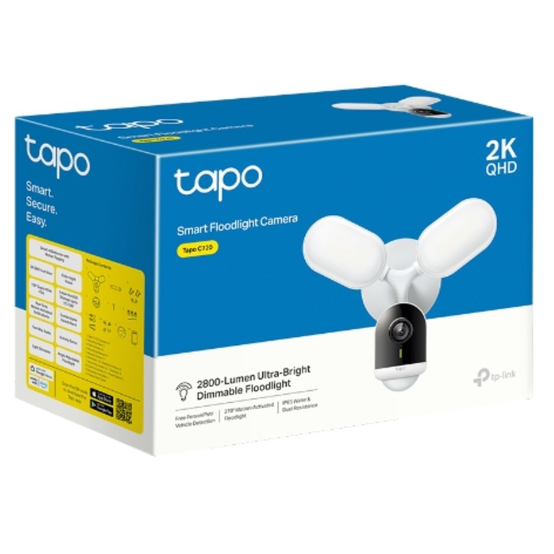 TP-Link Tapo C720 Smart Floodlight Camera, 2K QHD, 2800 Lumens, AI Motion Detection, Color Night Vision, IP65 Weatherproof, 2-Year Warranty