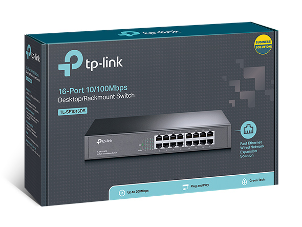 TP-Link TL-SF1016DS 16-Port 10/100Mbps Smart Switch or wall-mounting design Plug and play 3.2Gbps Switching Capacity Auto-MDI/MDIX Supports MAC