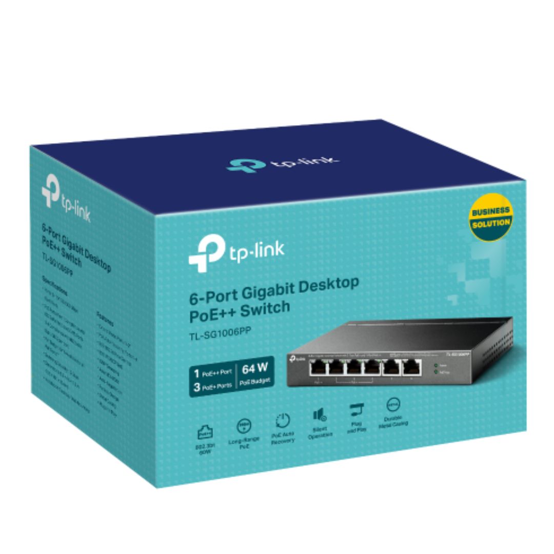 TP-Link TL-SG1006PP 6-Port Gigabit Desktop Switch with 3-Port PoE+ and 1-Port PoE++ , 6× 10/100/1000 Mbps RJ45 ports
