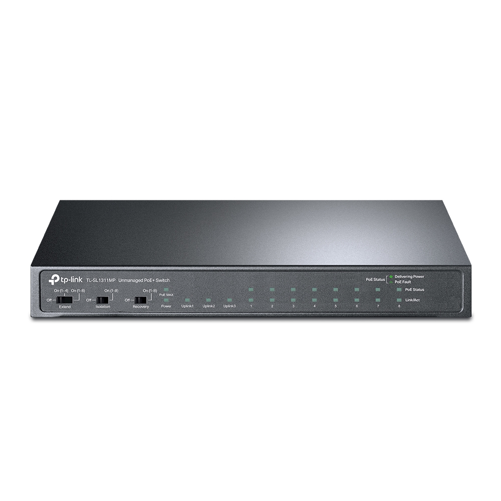 TP-Link TL-SL1311MP 8-Port 10/100Mbps + 3-Port Gigabit Desktop Switch with 8-Port PoE+, Extend Mode for 250m PoE Transmitting, Isolation Mode, PoE