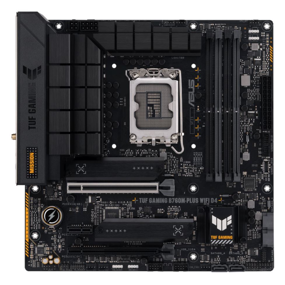 ASUS TUF GAMING B760M-PLUS WIFI II Intel LGA 1700 mATX Motherboard 192GB, DDR5, 1 x PCIe 5.0 x16, 3 x M.2 Slots, 4 x SATA, WiFi 6E, HDMI, DP, 2.5Gb Et