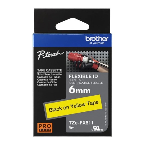 Brother 6MM BLACK ON YELLOW FLEXIBLE TZE TAPE