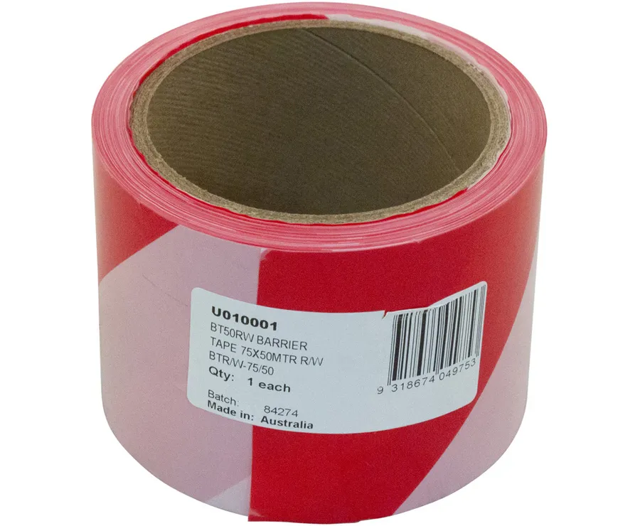 TAPE BARRIER 75MM X 50M RED / WHITE