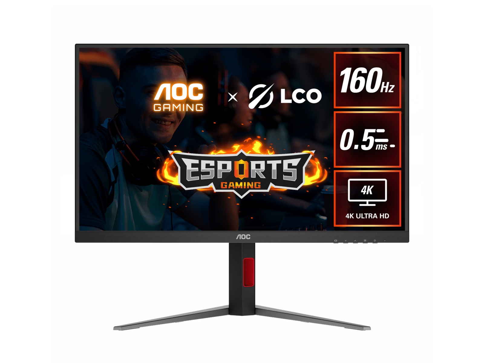 AOC 27' 4K Gaming Monitor – 160Hz 4K, 0.5ms MPRT, Fast IPS, 1.07B colors, HDR, Delta E<2, HDMI 2.1 & DP 1.4, tilt/swivel/height adjustable (LS)