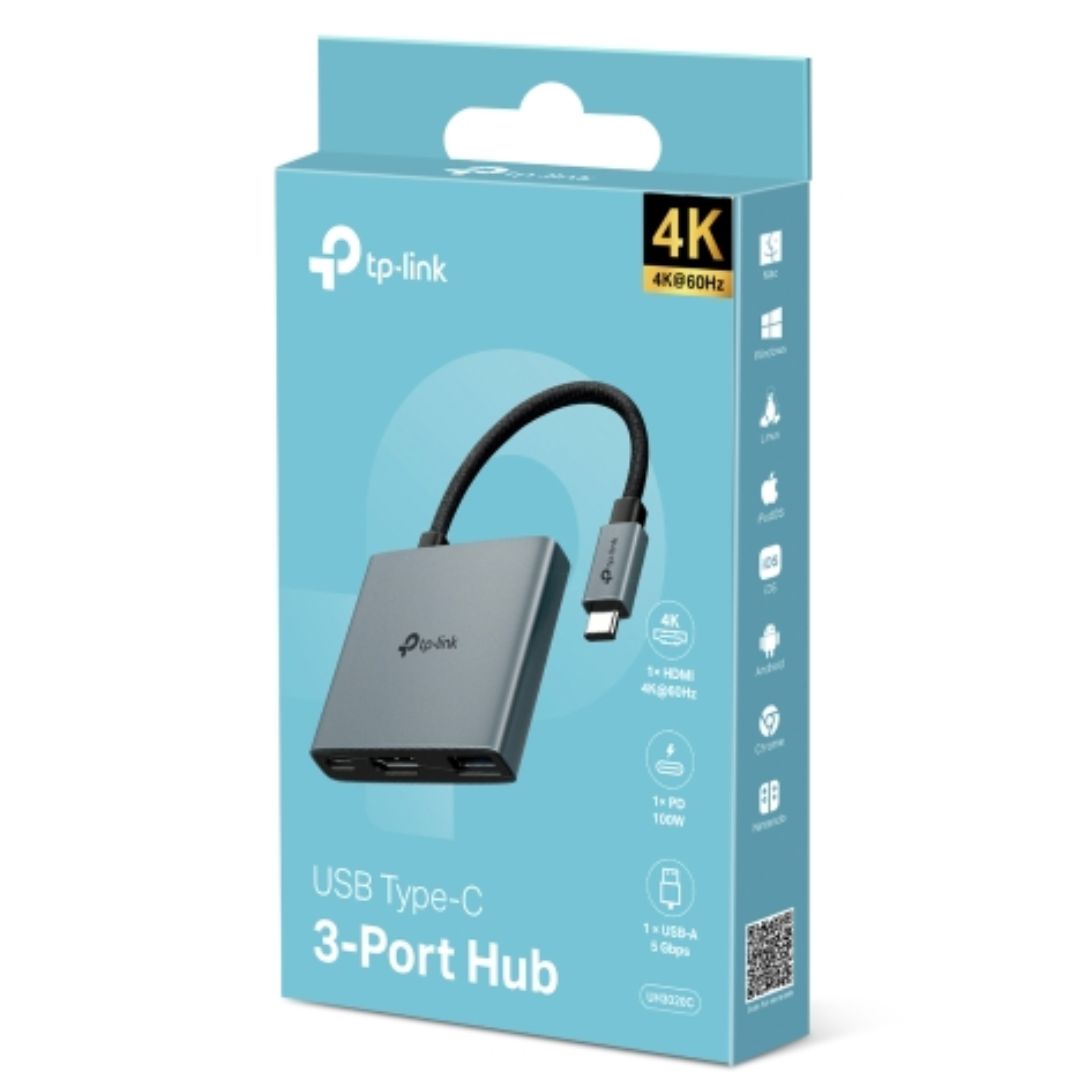 TP-Link UH3020C USB-C 3-in-1 Hub, 4K@60Hz HDMI, 100W PD Pass-Through, 1× USB-A 5Gbps