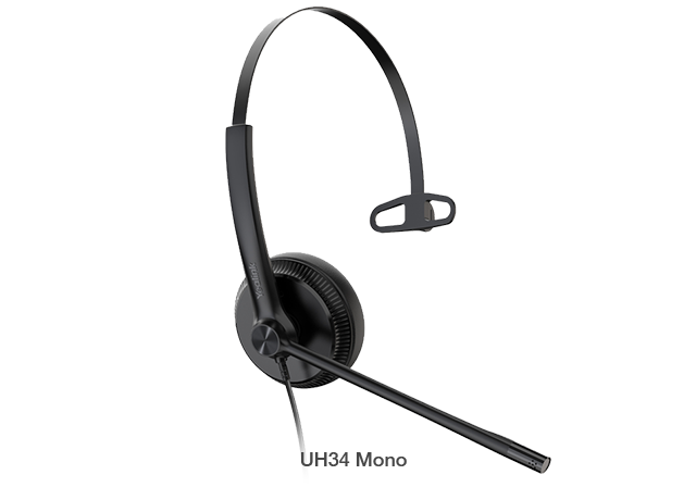 Yealink UH34 Mono Teams USB Headset, Lightweight, All Day Wearing Comfort, Ear Wideband Noise Cancelling Microphone, Leather Ear Cushions, USB-A