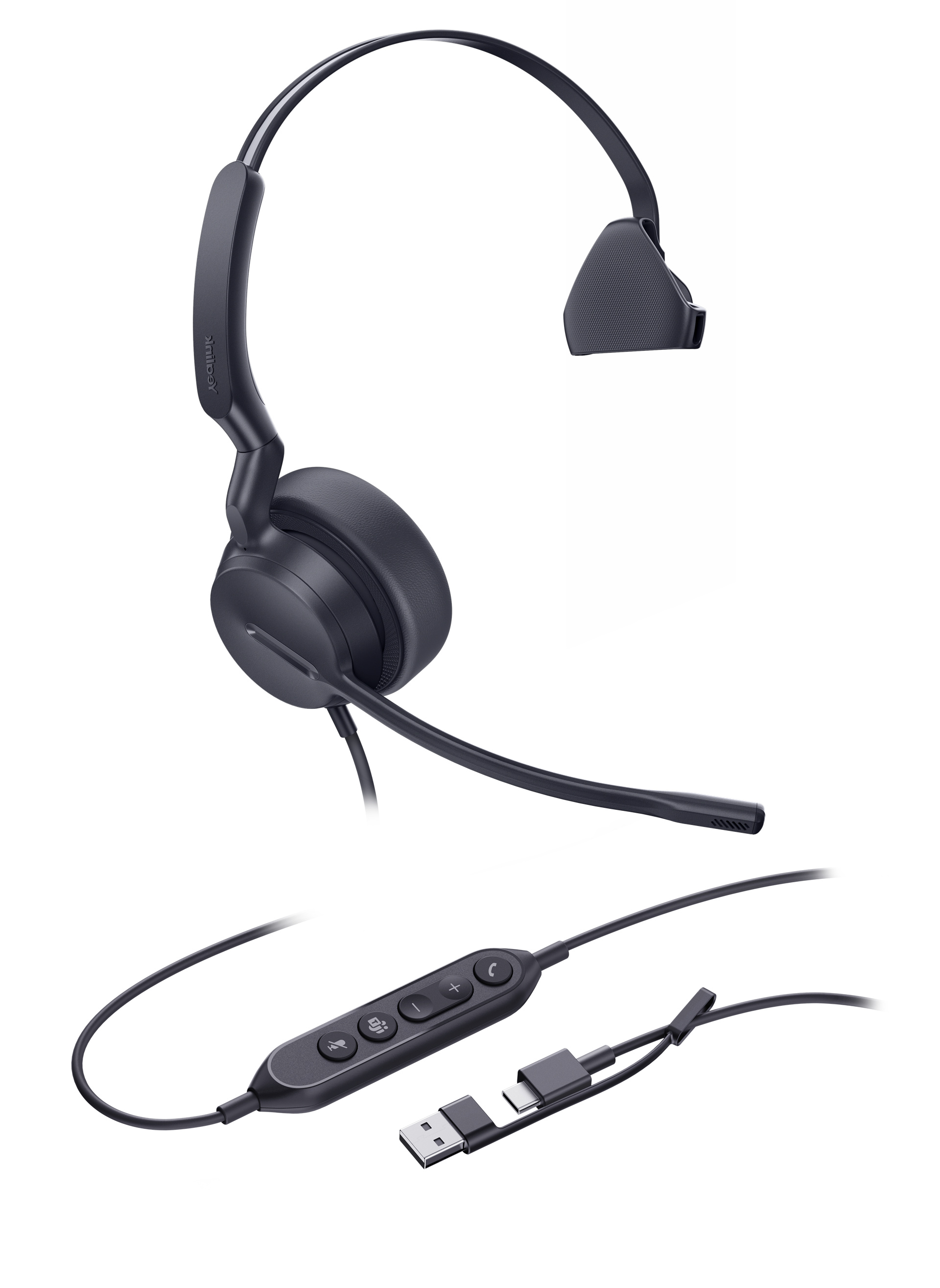 *Last Stock YealinkUH42 Mono UC USB-C/A USB Wired Headset, Noise-Canceling Microphone, Leather Ear Cushions, Controller, USB-C cord with USB-A adapte