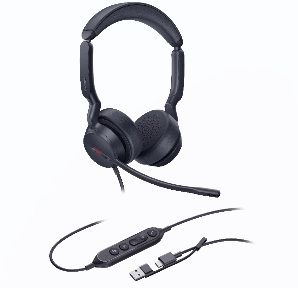 Yealink UH44 Dual UC USB-C/A Unified Communications USB Wired Headset Dual Noise-Canceling Microphones 35mmSpeaker Busylight Leather Ear Cushions